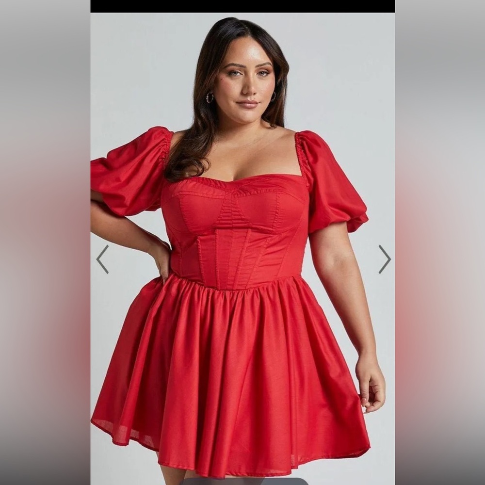 Showpo Red Mini Dress with Puff Sleeves